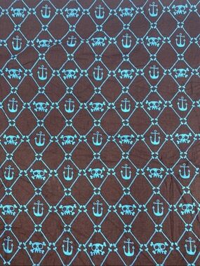Johnny Yanok David Textiles Kolea Brown Teal Skulls Anchors Nautical Fabric 2y+